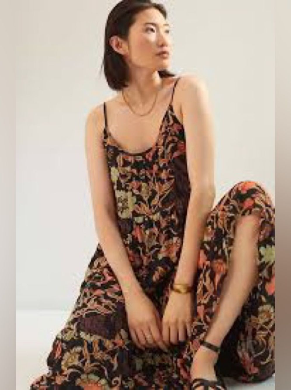 Roller Rabbit Dakota Black Floral Tiered Cami Maxi Dress S